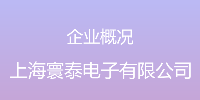 企业概况 - 上海寰泰电子有限公司